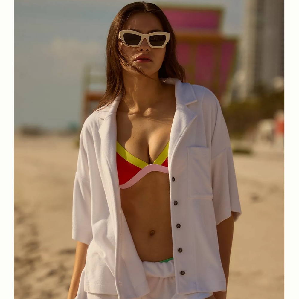 Anthropologie Cream Blocked Cat-Eye Sunglasses - Picture 4 of 5